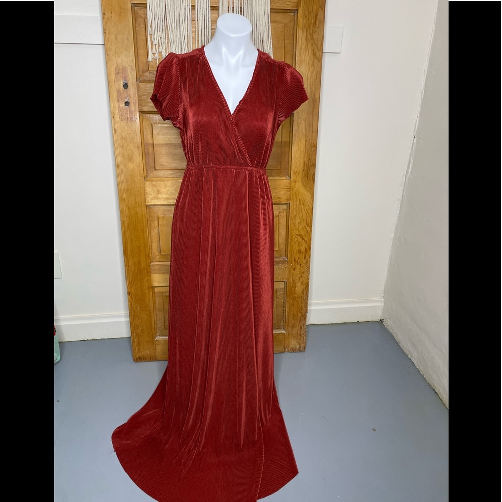 NWT Baltic Born Athena Burnt Orange V-Neck Empire Waist Pleated Stretch Maxi - Picture 6 of 15